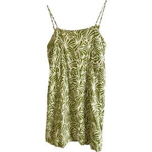 Monteau Green & White Linen Blend Spaghetti Strap‎ Mini Dress - Size Large
